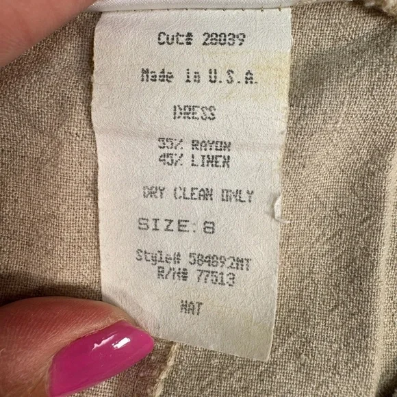 Nina Piccalino Linen Blend Short Sleeve Maxi Dress Womens Size 8 V Neck Oatmeal - Picture 4 of 6